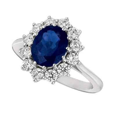 Pre-owned Morris Princess Diana Inspired 3.55 Carat Oval Sapphire & Diamond Ring 14k White Gold In Blue