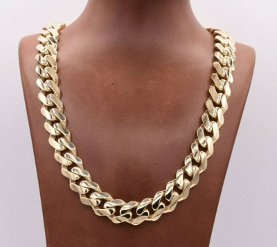 Pre-owned Bayam 15mm Mens Miami Cuban Royal Link Chain Necklace Box Clasp Real 10k Yellow Gold In 20"