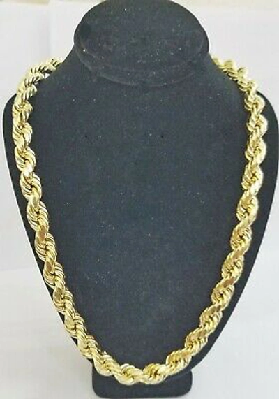 Pre-owned Globalwatches10 10k Real Yellow Gold Rope Chain Necklace 10mm 20" Men's Thick 10kt Diamond Cut