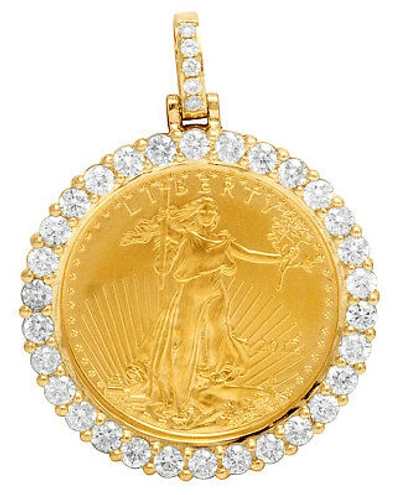 Pre-owned Jewelry Unlimited Unisex Real Diamond Pendant 22k 1/4 oz Liberty Coin 10k Yellow Gold 1.4" 1.4ct
