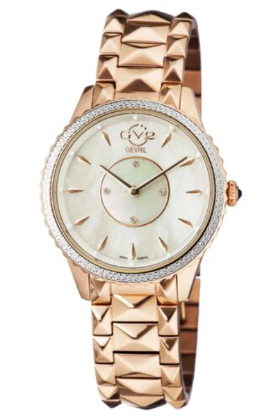 Pre-owned Gv2 By Gevril Women's 11701-929 Siena Diamonds Mop Dial Rose-gold Ip Steel Watch