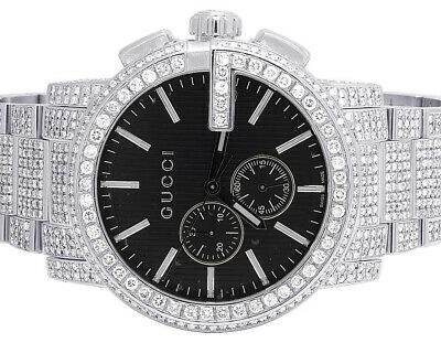 Pre-owned Gucci Full Mens 44mm  101 G-chrono Black Dial Diamond Watch Ya101204 12.5 Ct In G-h