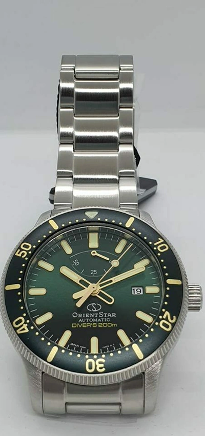 Pre-owned Orient Star Re-au0307e Diver 200m Green Sapphire Crystal Extra Strap Japan Made
