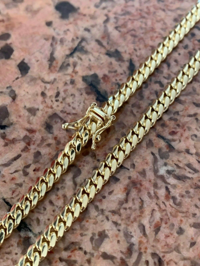 Pre-owned Harlembling 4mm Men's Real Solid 14k Yellow Gold Miami Cuban Link Chain Necklace 23-33 Grams