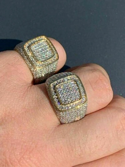 Pre-owned Harlembling 2ct Natural Diamond Vs/g Men's Cluster Ring Pinky 14k Gold Plated 7-12 Real Icy
