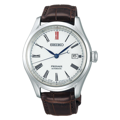 Pre-owned Seiko Spb095j1 Presage Automatic Arita Porcelain Dial Brown Leather Men's Watch