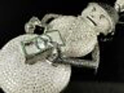 Pre-owned Money Mens Custom Snow Man  Bag Jeezy Simulated Diamond Pendant Charm In Silver