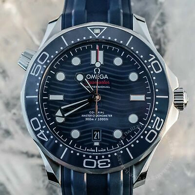 Pre-owned Omega Seamaster Diver 300m Blue Dial Watch 42mm Rubber Band