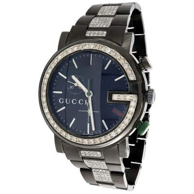 Pre-owned Gucci Diamond  Watch Mens 101g Ya101331 Black Pvd Chronograph Iced Band 4 Ct. In White