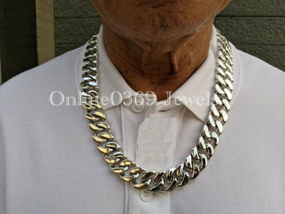 Pre-owned Online0369 Men's 20 Mm X 24" Solid Sterling Silver Cuban Necklace In 14k White Gold Plated