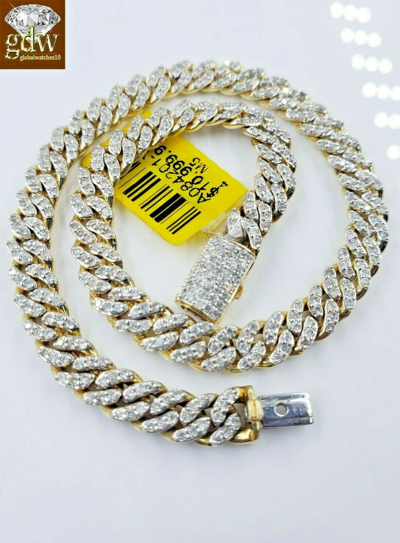 Pre-owned Globalwatches10 Miami Cuban Link Diamond 10k Bracelet Link Yellow Gold Box Clasp Seven .five " In White
