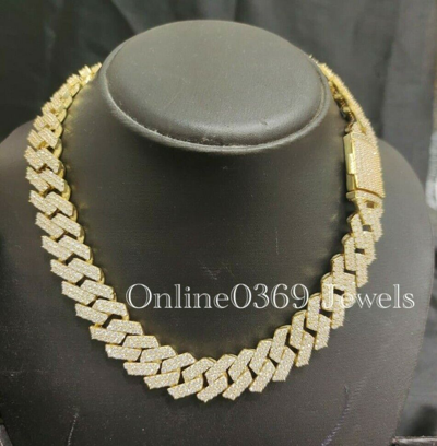 Pre-owned Online0369 Men's 16mm Thick And 20" Long Cuban Link Vvs Moissanite Chain Necklace Silver In White