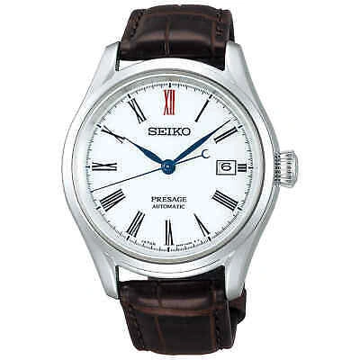 Pre-owned Seiko Presage Spb095j1 Automatic Arita Porcelain Dial Brown Leather Strap Watch In Misty Rose