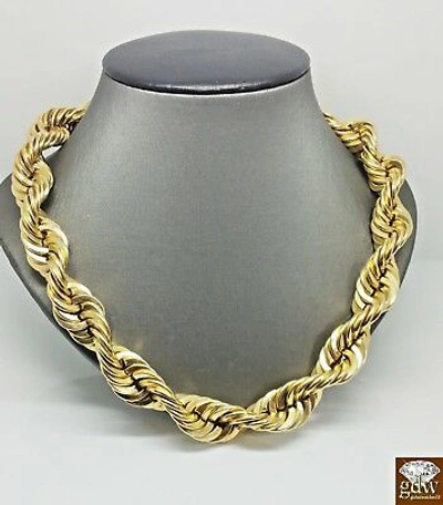 Pre-owned Globalwatches10 Real 10k Gold Rope Chain Necklace 24 Inch 15mm Lobster Lock Men's Authentic 10kt