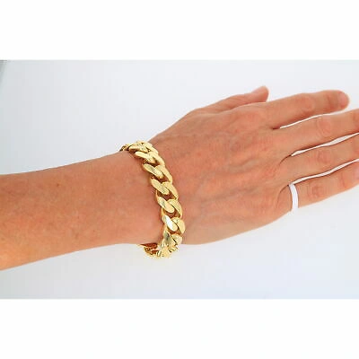 Pre-owned Nuragold 10k Yellow Gold Miami Cuban 17mm Monaco Link Chain Mens Bracelet 7.5" 8" 8.5" 9"