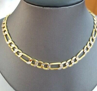 Pre-owned Globalwatches10 Real 10k Yellow Gold Figaro Chain Necklace 8mm Diamond Cut 24"