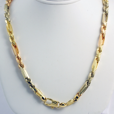 Pre-owned Gd Diamond 126.5gm 14k Tri Color Gold Men's Heavy Figarope Milano Necklace Chain 26" 7.5mm In Multicolor