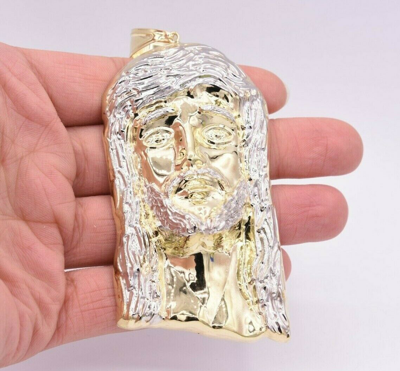 Pre-owned Bayam 5" Huge Men's Diamond Cut Jesus Head Charm Pendant Real 10k Yellow White Gold