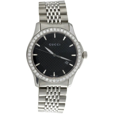 Pre-owned Gucci Ya126402 Diamond Watch Black Dial G-timeless 38mm Stainless Steel 2 Ct. In White