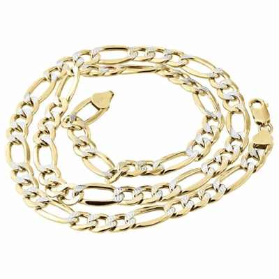 Pre-owned Jfl Diamonds & Timepieces Mens Real 10k Yellow Gold Diamond Cut Figaro Chain 8mm Necklace 20-30 Inches