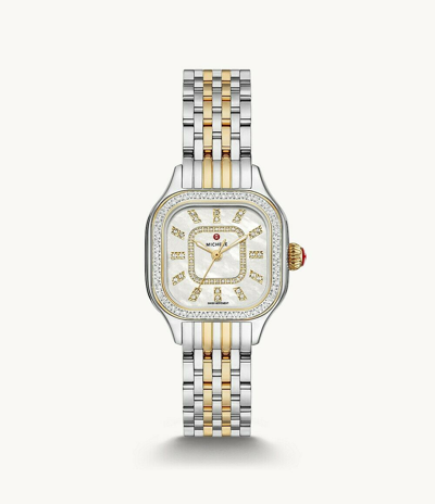 Pre-owned Michele Meggie Two-tone Diamond Stainless Steel Watch - Mww33b000002