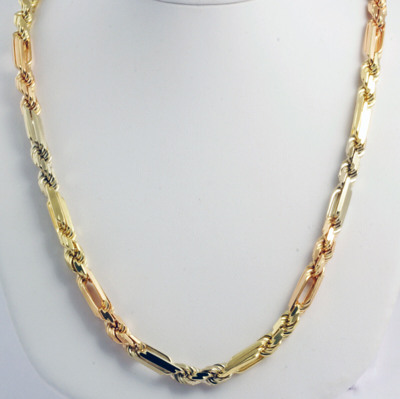 Pre-owned Gd Diamond 6.50mm 24" 90.00gm 14k Tri Color Solid Gold Men,s Figarope Milano Chain Necklace In Multicolor