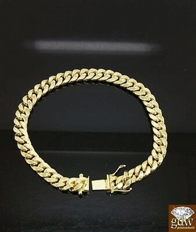 Pre-owned Globalwatches10 Men Real 14k Yellow Gold Miami Cuban Bracelet 9' Inch 8mm