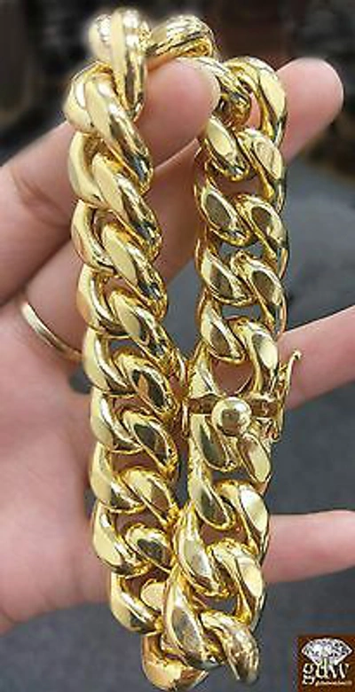 Pre-owned G&d Real 10k Yellow Gold Miami Cuban Bracelet 18mm Box Lock Men's Bracelet, 9" Inch