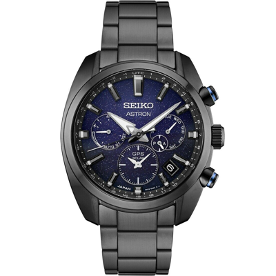 Pre-owned Seiko Astron Solar Gps Blue Dial Black Pvd Stainless Steel Watch Ssh077