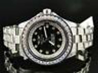 Pre-owned Breitling Custom Ladies  Aeromarine Black Colt Ocean Diamond Watch 15 Ct In Silver