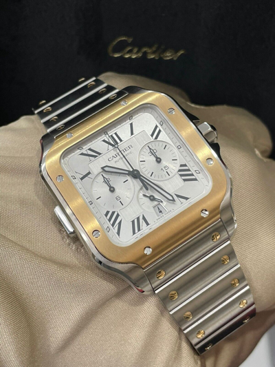 Pre-owned Cartier ?  Santos W2sa0008 Extra Large Chronograph Two Tone Steel & Gold 2023 ?