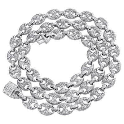 Pre-owned Jfl Diamonds & Timepieces 10k White Gold 9.50mm Diamond Solid Puff Gucci Link Chain 22" Necklace 11.60 Ct.