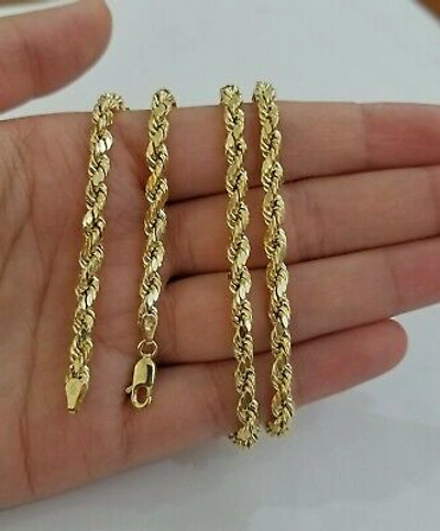 Pre-owned G&d Outlet Real 10k Solid Gold Rope Chain 4mm 24" Yellow Gold Necklace Diamond Cuts Unisex
