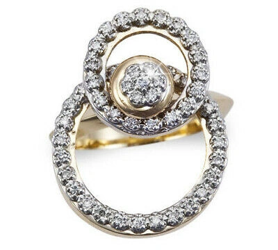 Pre-owned Gems4me Two Circle Coated Diamond 14k Gold Motion Ring - Fl808