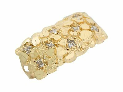 Pre-owned Amoravi 10k Or 14k Yellow Gold White Cz Nugget Style Two Finger Mens Ring