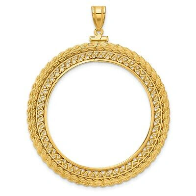 Pre-owned Jewelry Stores Network 1921-1947 Mexico Centenario 50 Pesos Scew Top Filigree Rope Coin Bezel 14k Gold