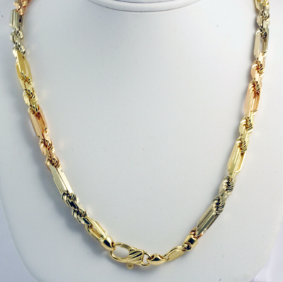 Pre-owned Gd Diamond 111 Gram 14k Tri Color Gold Heavy Men's Figarope Milano Chain Necklace 24" 7.5mm In Multicolor