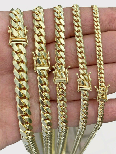 Pre-owned Globatwatches10! Solid 10k Yellow Gold Chain 4mm-8mm 20"- 28" Miami Cuban Link Necklace Mens Real