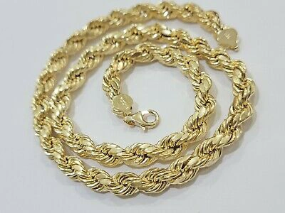Pre-owned G&d Mens 10k Yellow Gold Rope Chain Thick Necklace 26" 8mm Real 10kt Diamond Cuts In Dim Gray