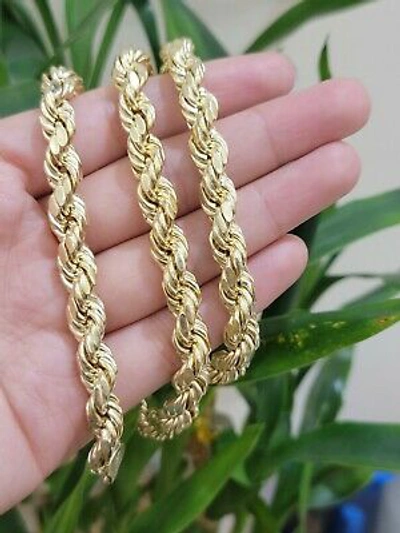 Pre-owned G&amp;d Real Men 10k Yellow Gold Rope Chain Necklace 8mm 22" Diamond Cut