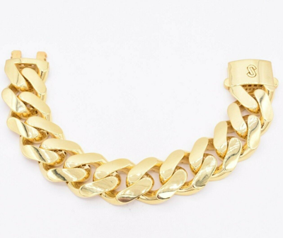 Pre-owned Bayam 24mm Miami Cuban Royal Link Plain Box Clasp Bracelet Real 10k Yellow Gold 9"