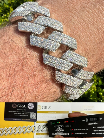 Pre-owned Harlembling Big 22mm Moissanite Prong Cuban Link Bracelet 925 Silver Iced Pass Diamond Test In White/colorless