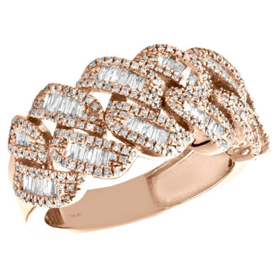 Pre-owned Jewelry Unlimited 10k Rose Gold Round & Baguette Diamond Miami Cuban Link Ring 13mm Band 0.92 Ct. In White