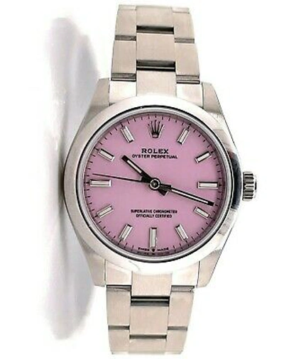 Pre-owned Rolex Oyster Perpetual 277200 31mm Factory Candy Pink Dial Steel Watch Unworn