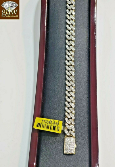Pre-owned Globalwatches10 Solid Gold Diamond Bracelet Cuban Link Mens 10k 9" Genuine 4.30ct Diamond