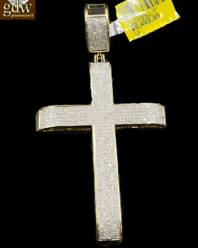 Pre-owned Globalwatches10 Real 10k Yellow Gold & Genuine Diamond 1.52 Ct Diamond Cross Pendant Jesus Mens In White