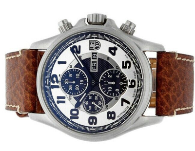 Pre-owned Luminox 1869 Field Valjoux Automatic Chrono Numbered Edition Brown Leather Watch