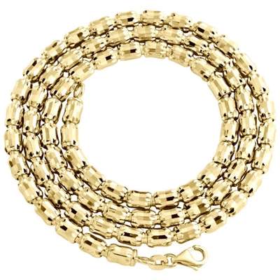 Pre-owned Jfl Diamonds & Timepieces 10k Yellow Gold 4mm Barrel Crystal Cut Italian Beaded Chain Necklace 20-28 Inch