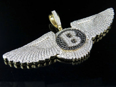Pre-owned Jewelry Unlimited Mens 10k Yellow Gold Bentley Flying B Treated Black Genuine Diamond Pendant 13ct