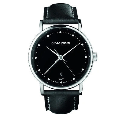 Pre-owned Georg Jensen Men's Dual Time Watch 519 - Black Dial - Koppel